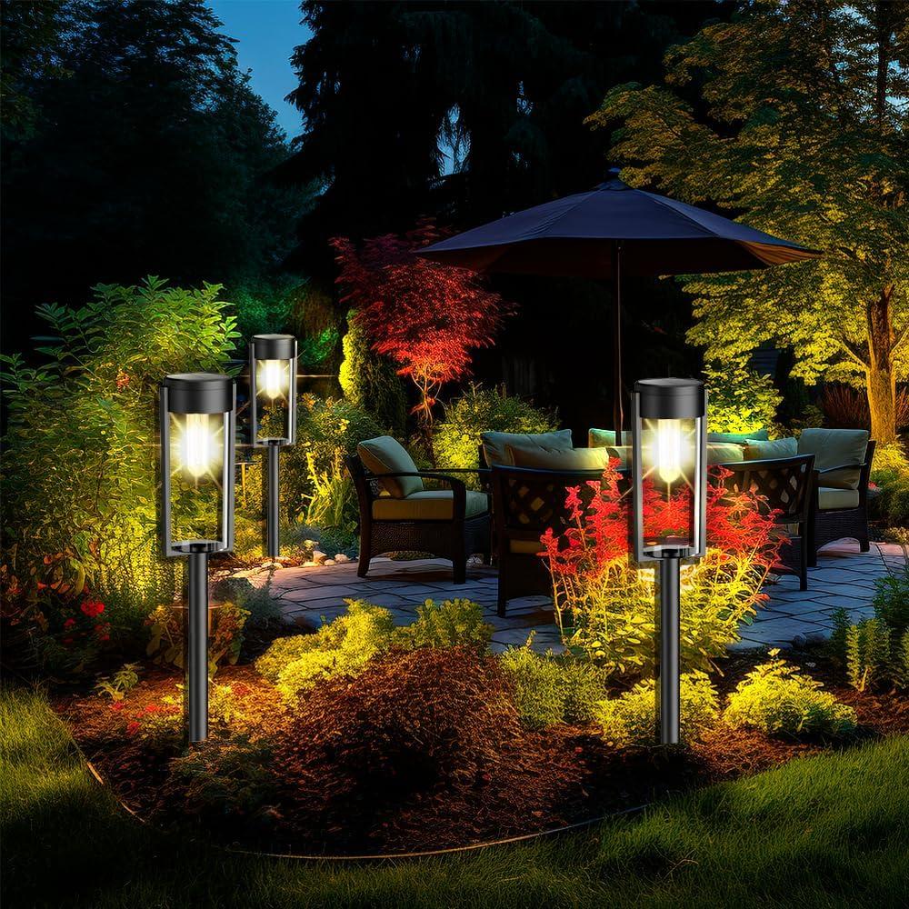 BITPOTT Solar Garden Lighting 8Pack Edison Bulbs Solar Powered Outdoor Pathway Light for Driveway