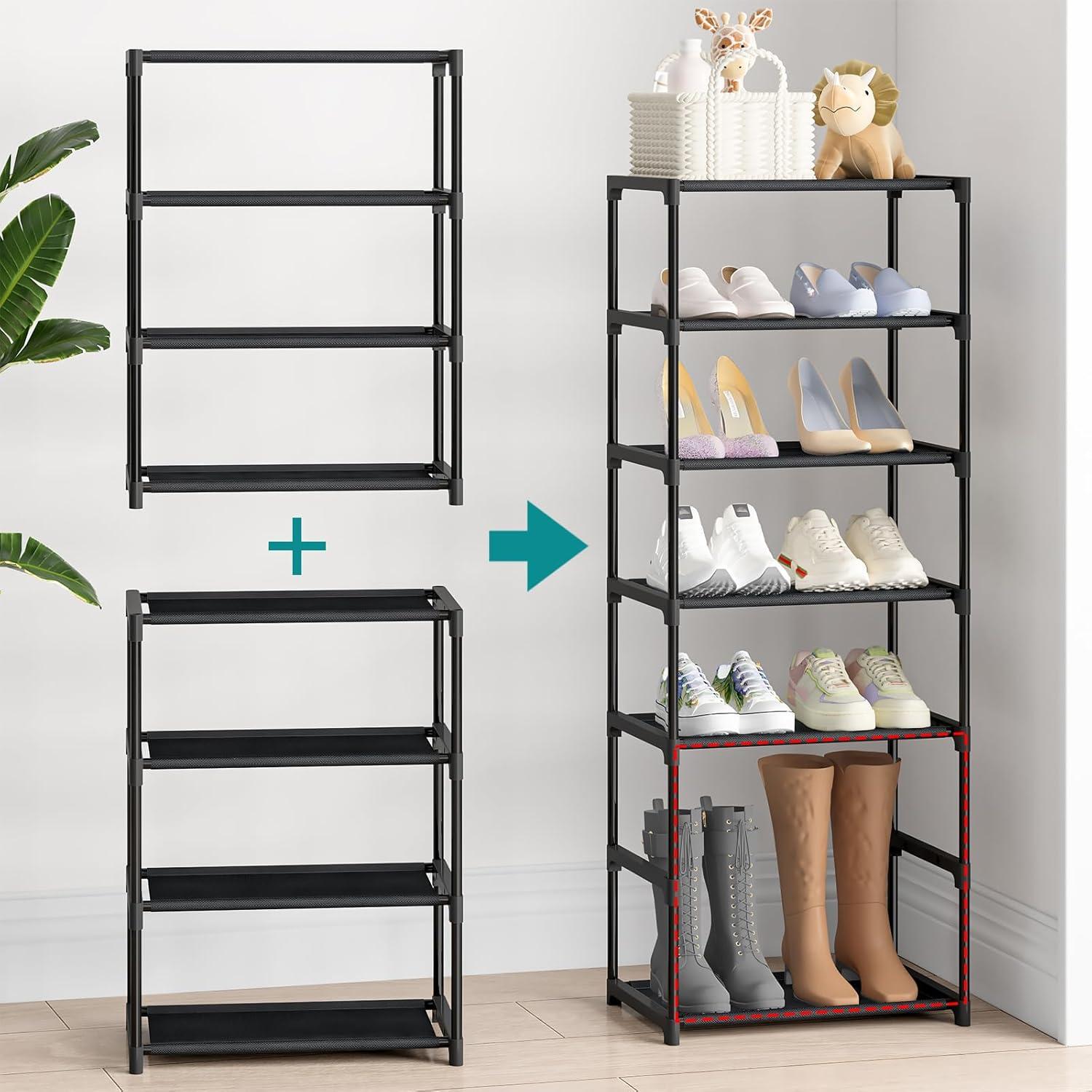 Black 4-Tier Stackable Metal Shoe Rack