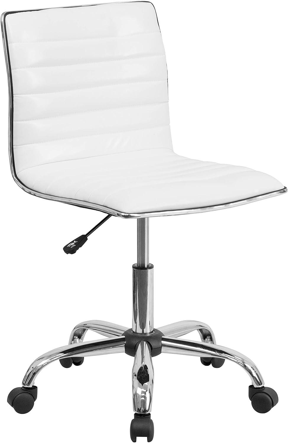 White Vinyl Low-Back Armless Swivel Task Chair with Metal Frame