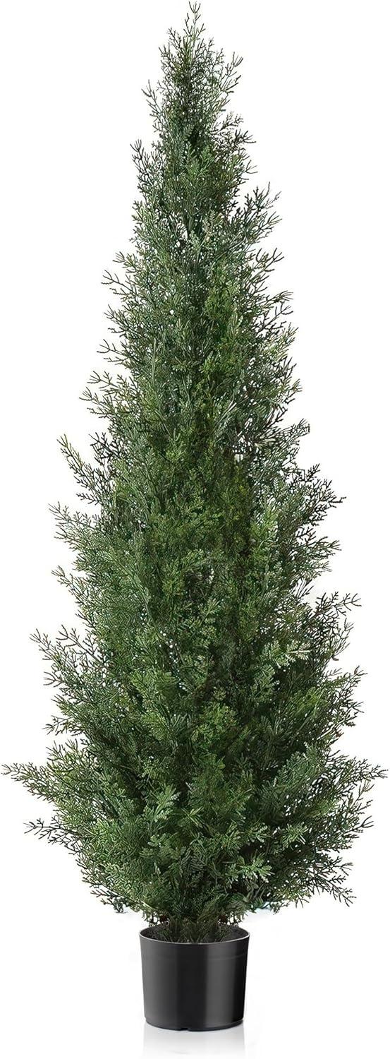 Artificial Cedar Tree 4Ft Outdoor Artificial Topiary Cedar Plants Fake Tree UV Rated Potted Tree for Porch Decor Faux Pine Tree for Perfect Housewarming Gift 1 Pack