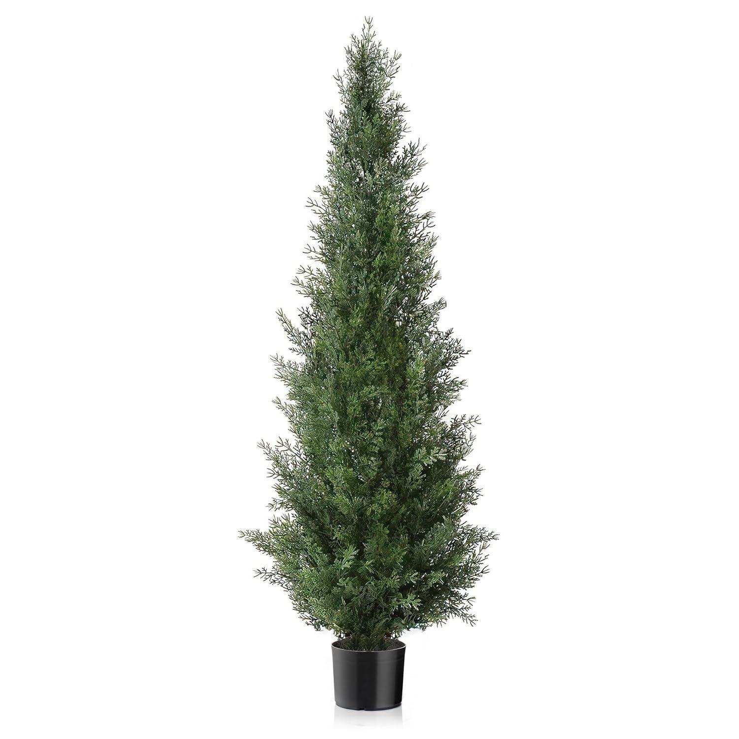 Artificial Cedar Tree 4Ft Outdoor Artificial Topiary Cedar Plants Fake Tree UV Rated Potted Tree for Porch Decor Faux Pine Tree for Perfect Housewarming Gift 1 Pack
