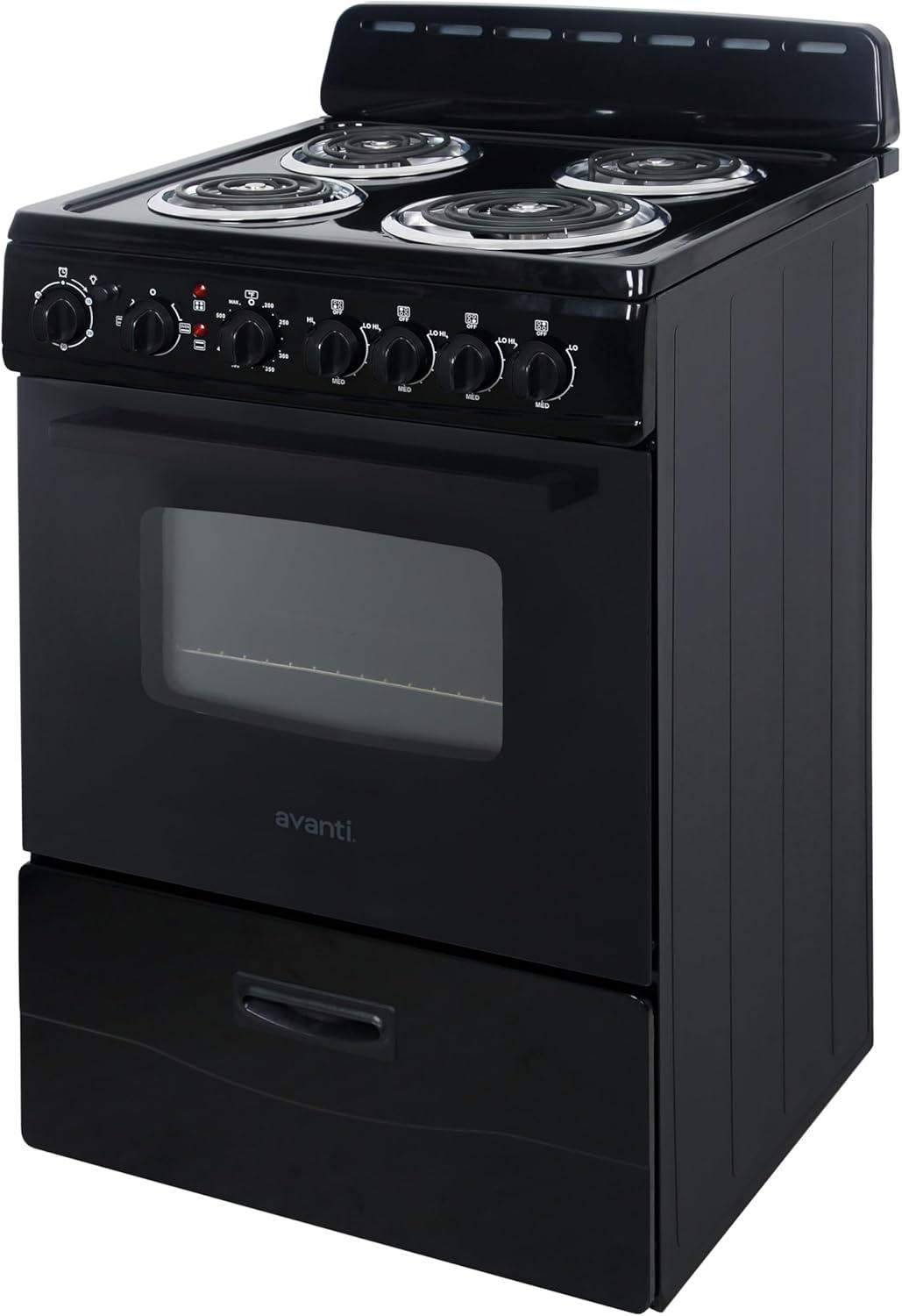 Avanti 24-Inch Black Freestanding Electric Range with Glass Door