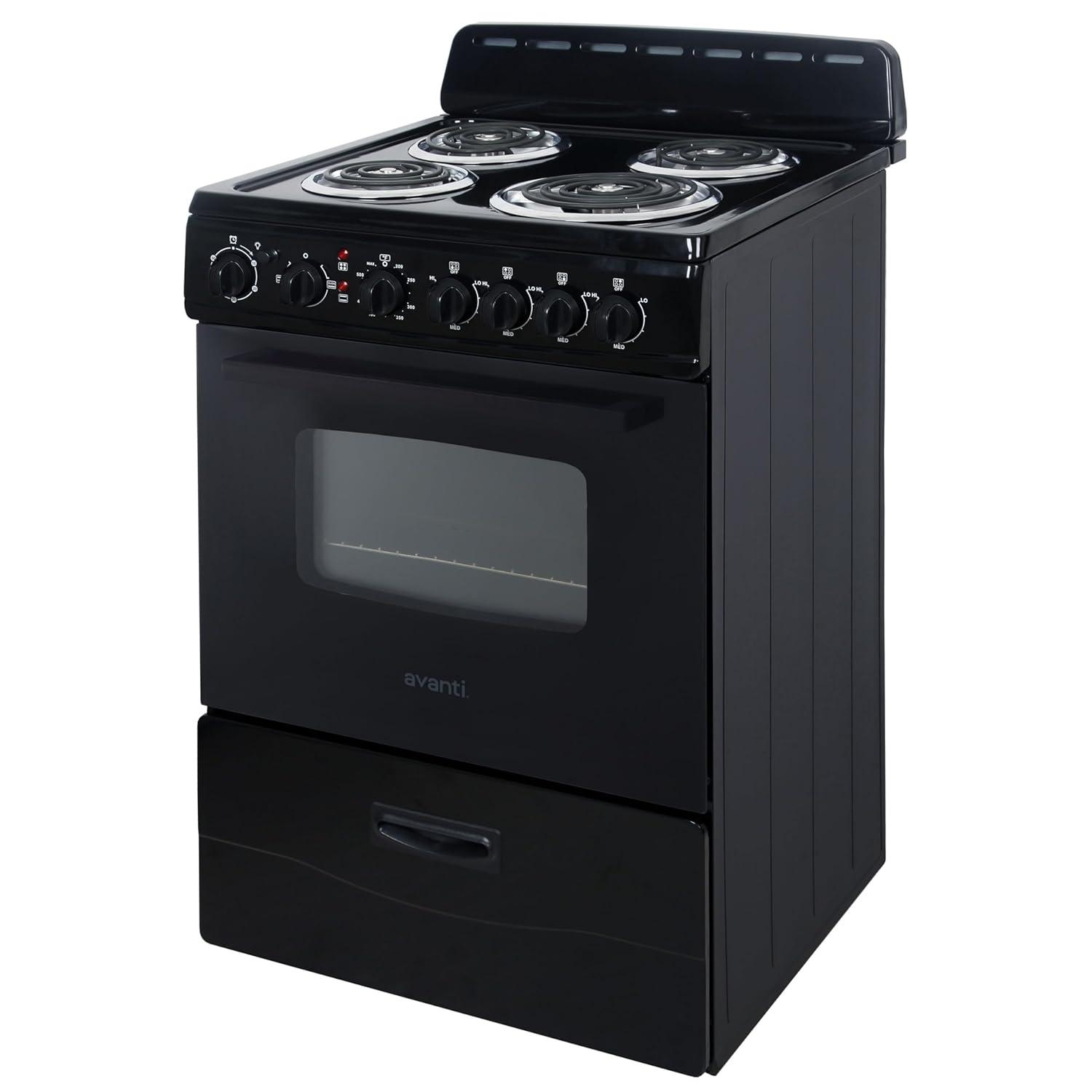Avanti 24-Inch Black Freestanding Electric Range with Glass Door