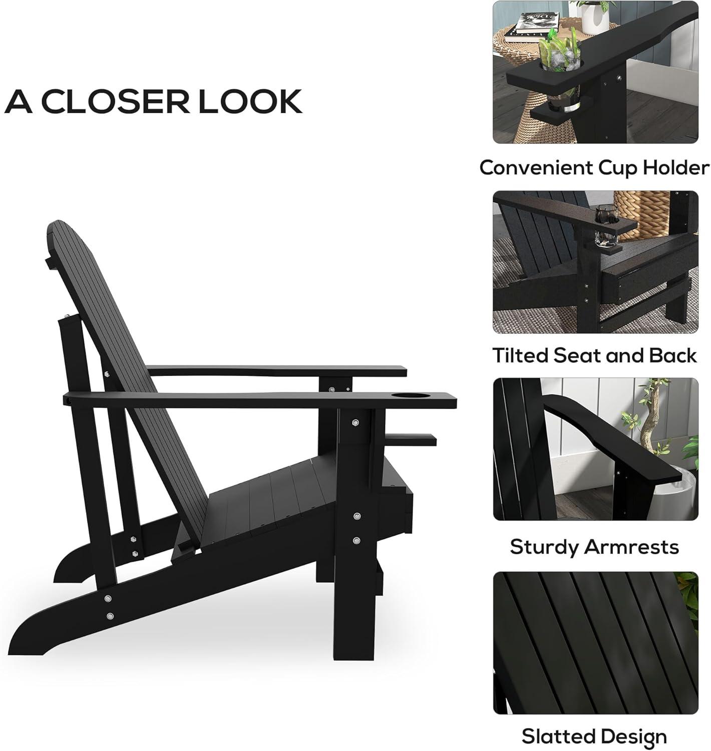 Outsunny Oversized Adirondack Chair, Outdoor Fire Pit and Porch Seating, Classic Log Lounge w/ Built-in Cupholder for Patio, Backyard, Blue