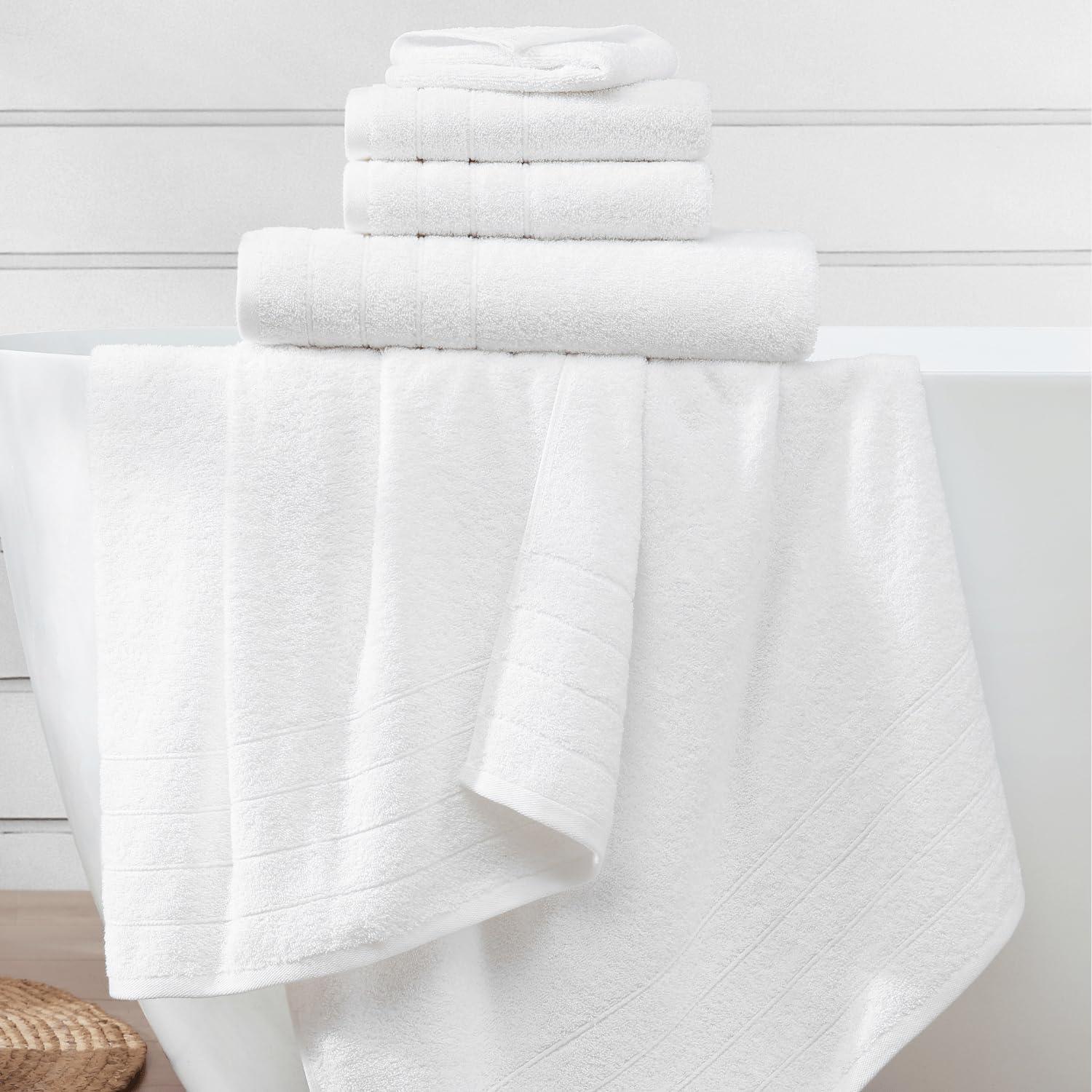 Casa Platino Solid Print Cotton Towel Set, White, 12 Count