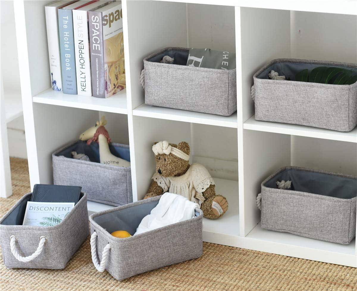 Gray Fabric Rectangular Storage Bin with Rope Handles