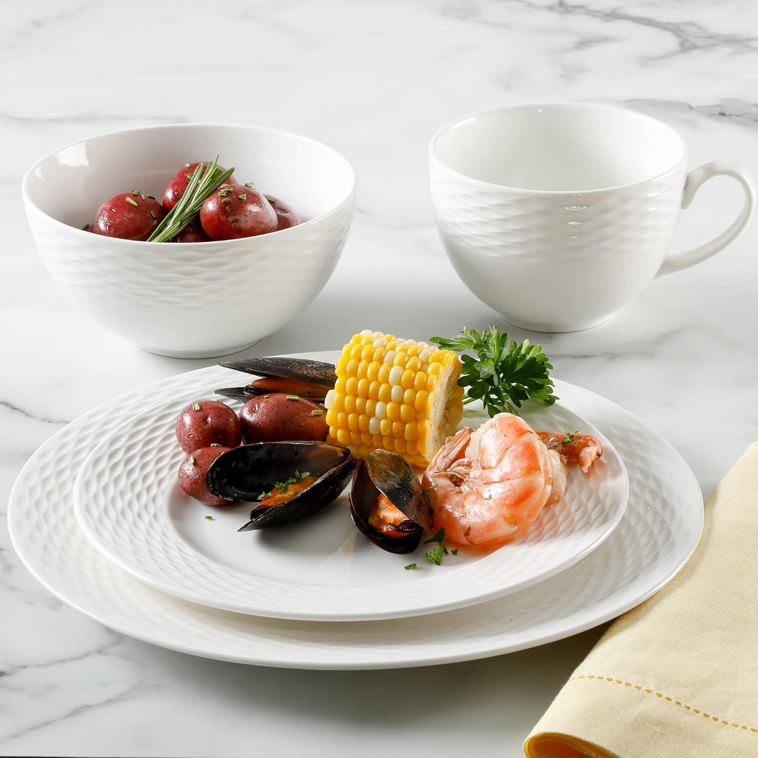 White Porcelain Embossed 16-Piece Dinnerware Set