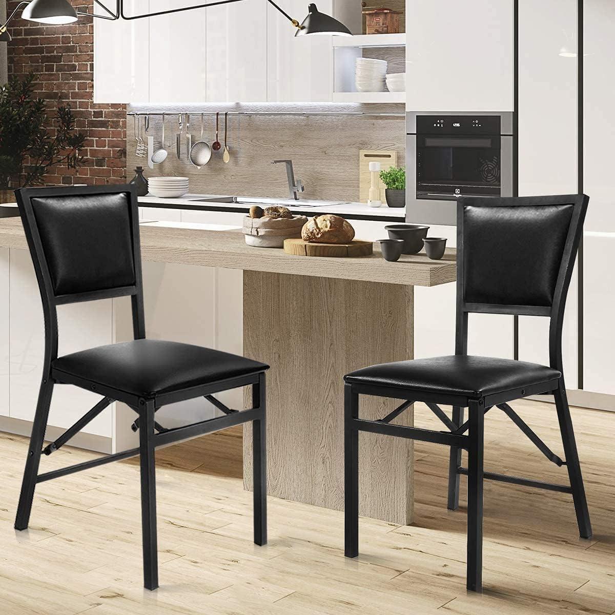 Costway Set of 2 Metal Folding Chair Dining Chairs Home Restaurant Furniture Portable Black