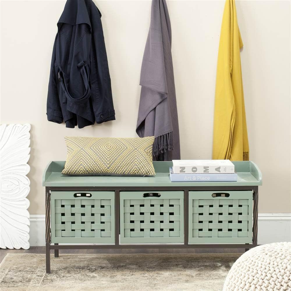 Isaac 3 Drawer Wooden Storage Bench - Teal - Safavieh