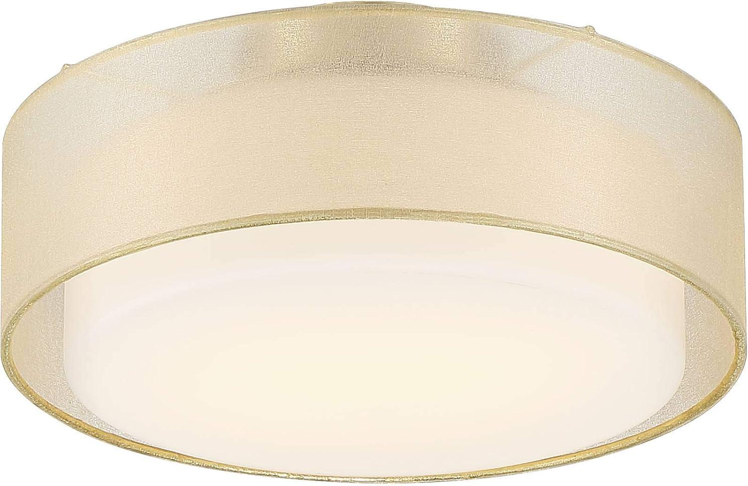 Possini Euro Design Ceiling Light Semi Flush Mount Fixture 12 1/2" Wide Plated Gold 2-Light Sheer Fabric Outer Opal White Glass Drum Shade for Bedroom