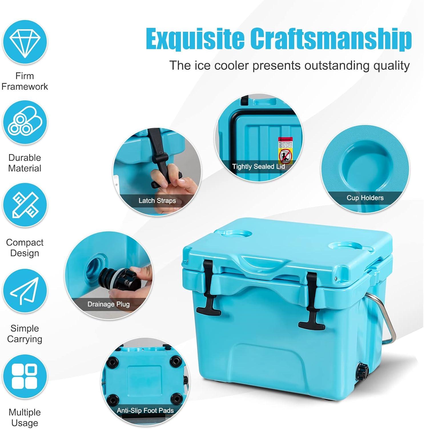 Costway 16 Quart Cooler Portable Ice Chest Leak-proof 24 Cans Ice Boxfor Camping