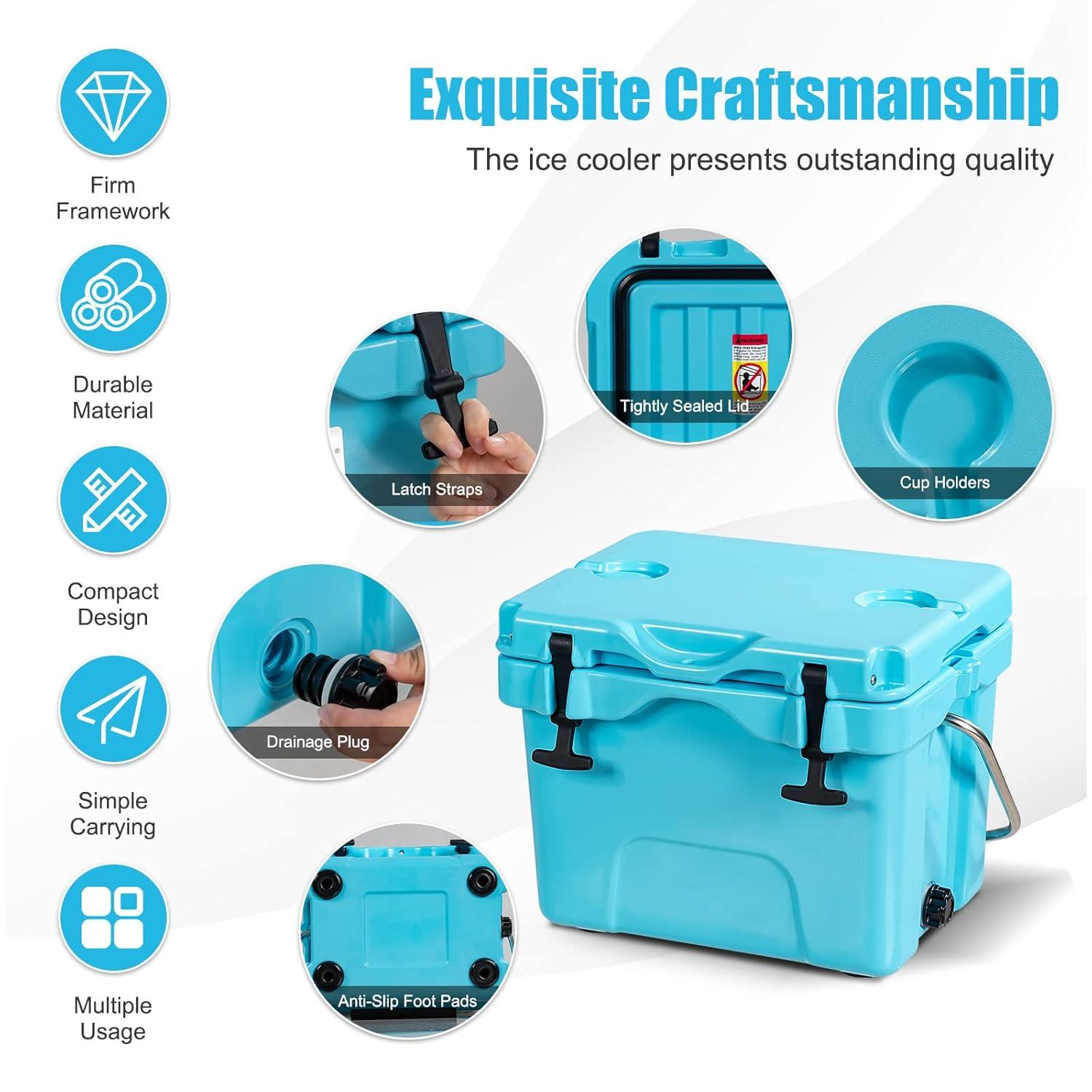 Costway 16 Quart Cooler Portable Ice Chest Leak-proof 24 Cans Ice Boxfor Camping