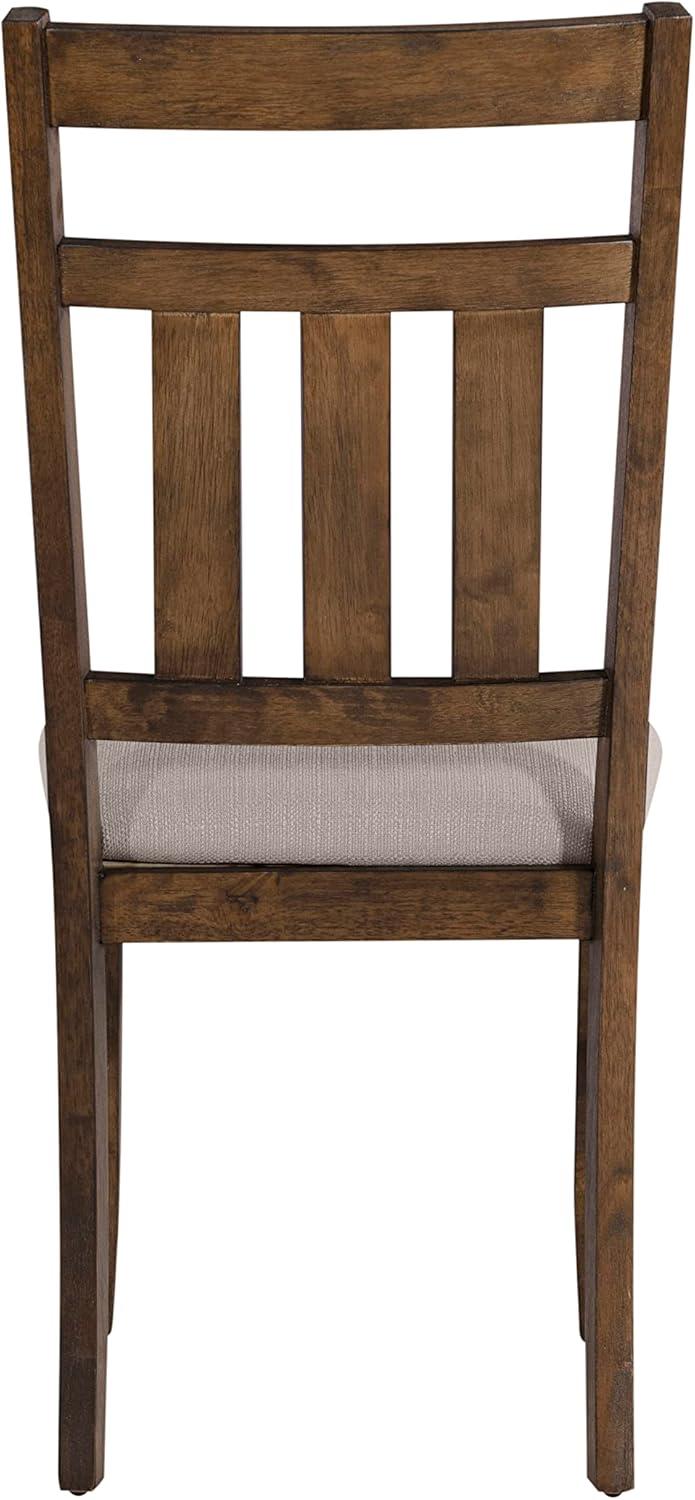 Rustic Umber and Light Beige Upholstered Slat Back Side Chair