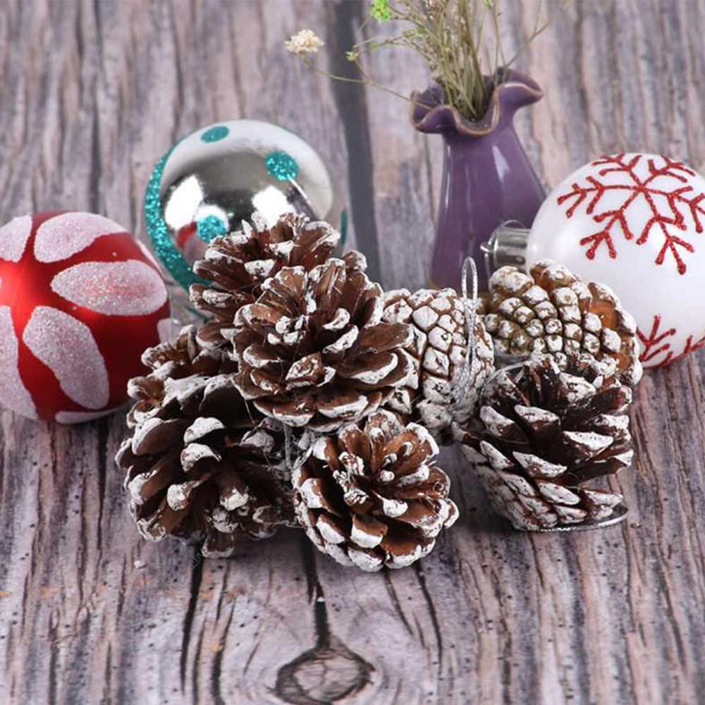 Yahpetes 12 Pcs Christmas Pine Cones 1.96" Snow Tipped Natural Pine Cone Decorations Christmas Rustic Pinecone Ornaments for Decorating and Designing(12 pcs)