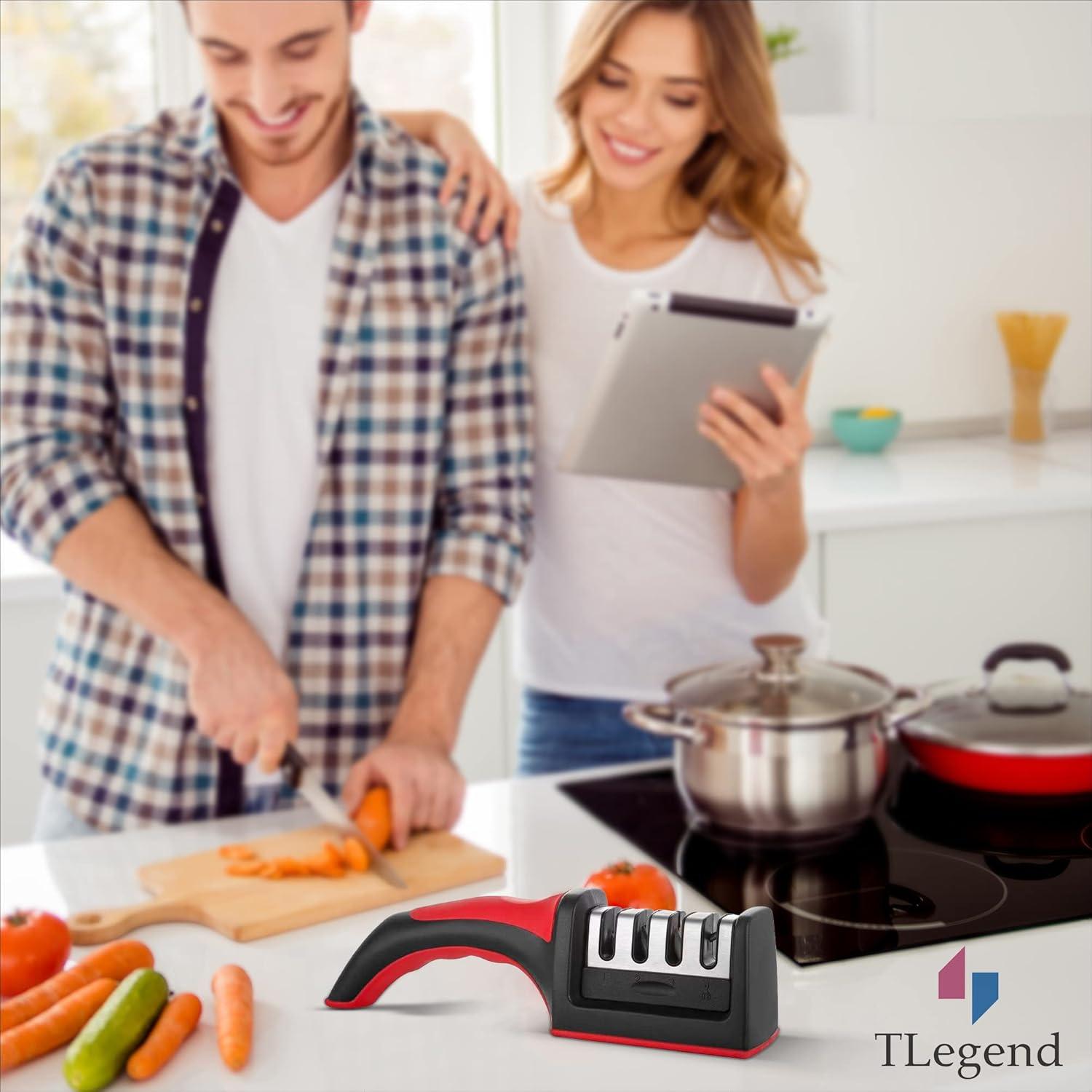 Knife Sharpeners for Kitchen Knives, Stainless Steel 4 in1 Kitchen Knife Sharpener, Ergonomic and Easy to Use Knife Sharpening Kit with 4 Stage Sharpening Slots