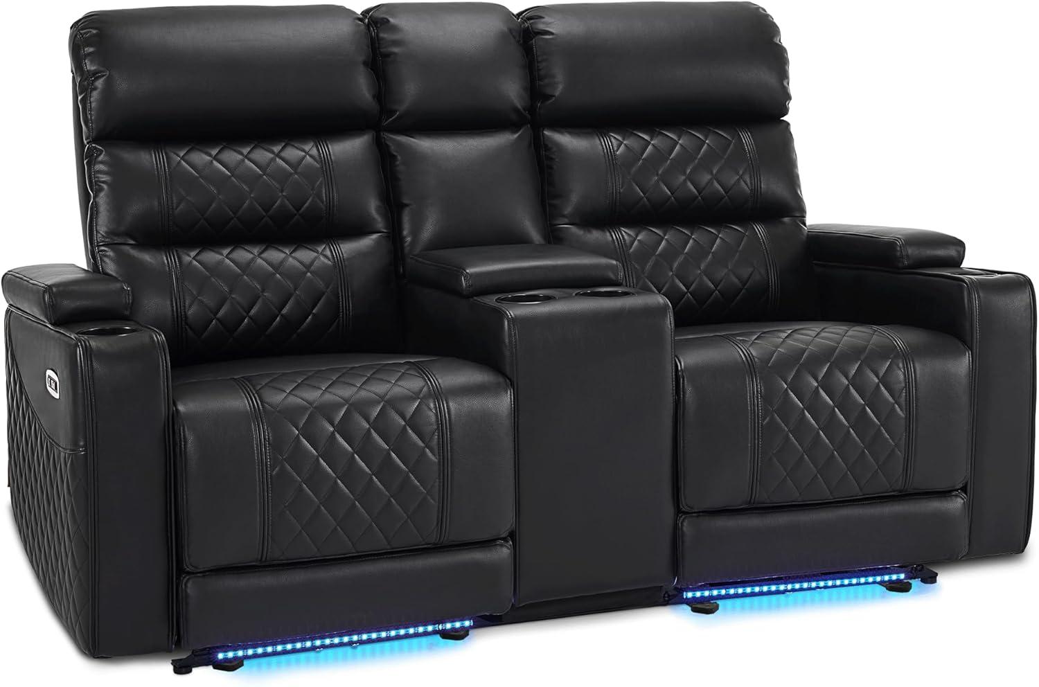 MCombo Power Reclining Loveseat Sofa with Adjustable Headrests and Console, Home Theater Seating with Armrest Storage, USB & Type-C Ports for Living Room HTS480