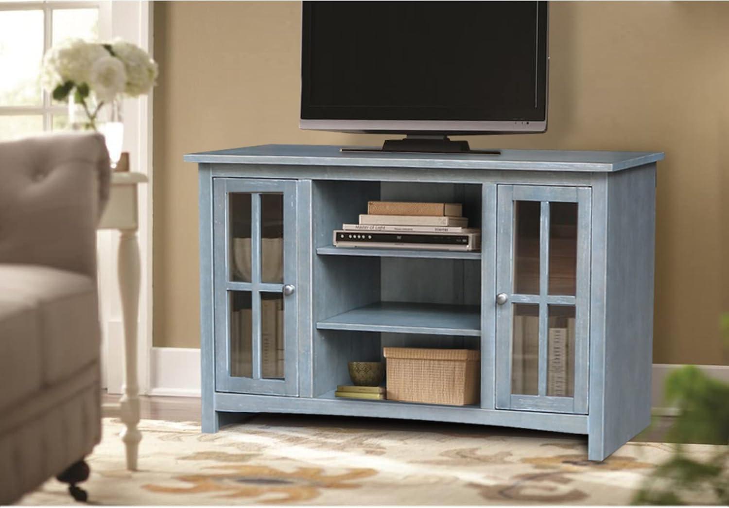 Heather Grey-Antique Solid Wood TV Stand with Cabinet Storage