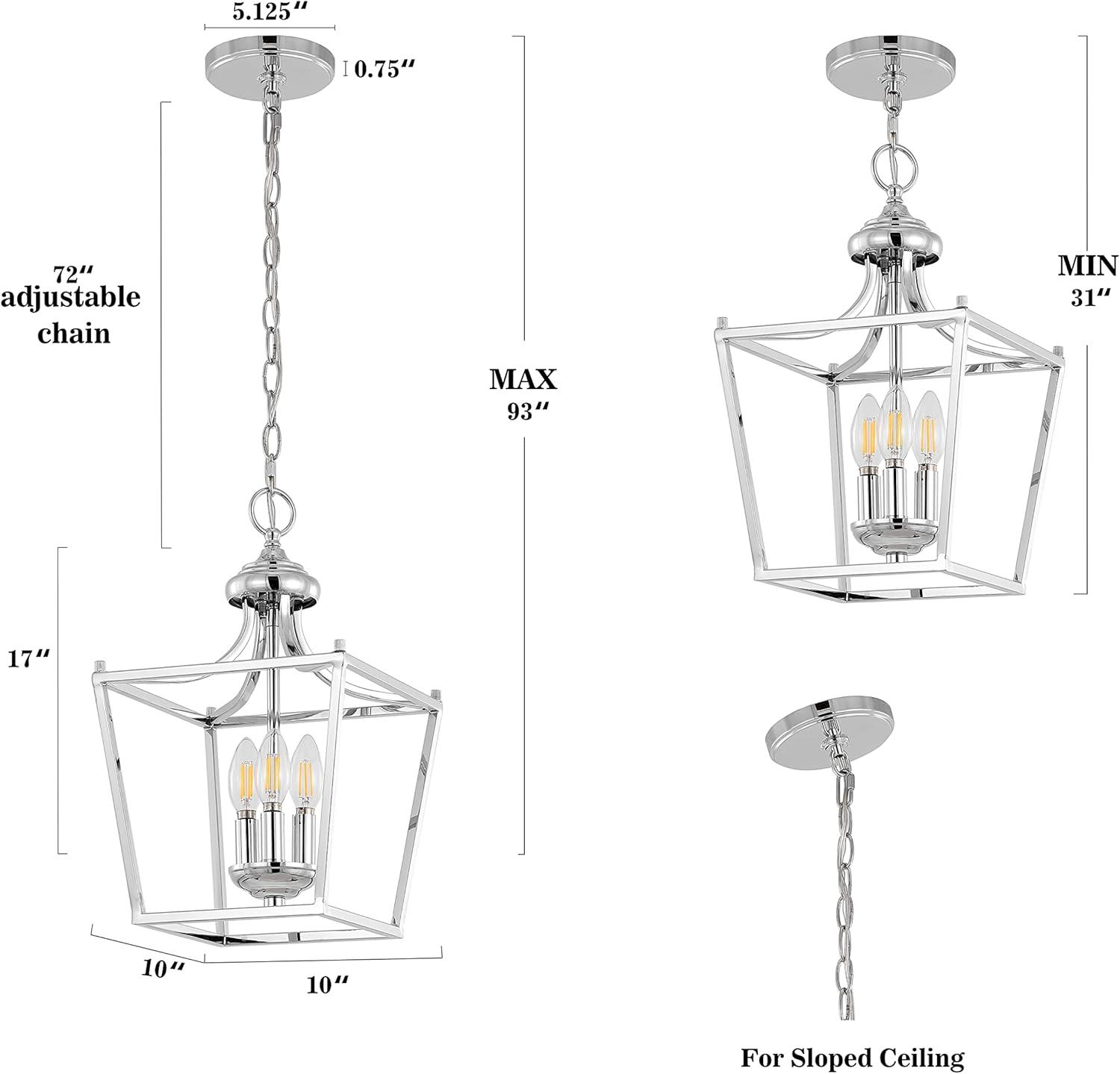 Camden 10" 3-Light Iron Classic Midcentury Pendant Lantern, Chrome