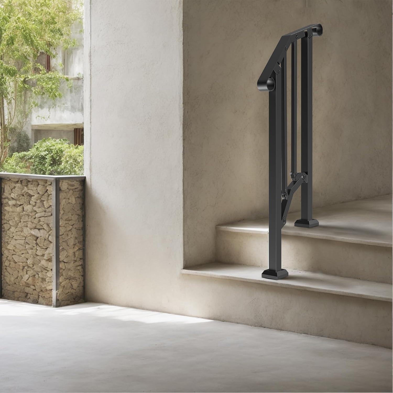 VEVOR Handrails for Outdoor Steps, 2 PCS 2-3 Step Stair Hand Rail Kit, Transitional Carbon Steel Railings with Installation Kit, Stair Rails for Seniors, Concrete & Porch & Deck, Black Square Tube