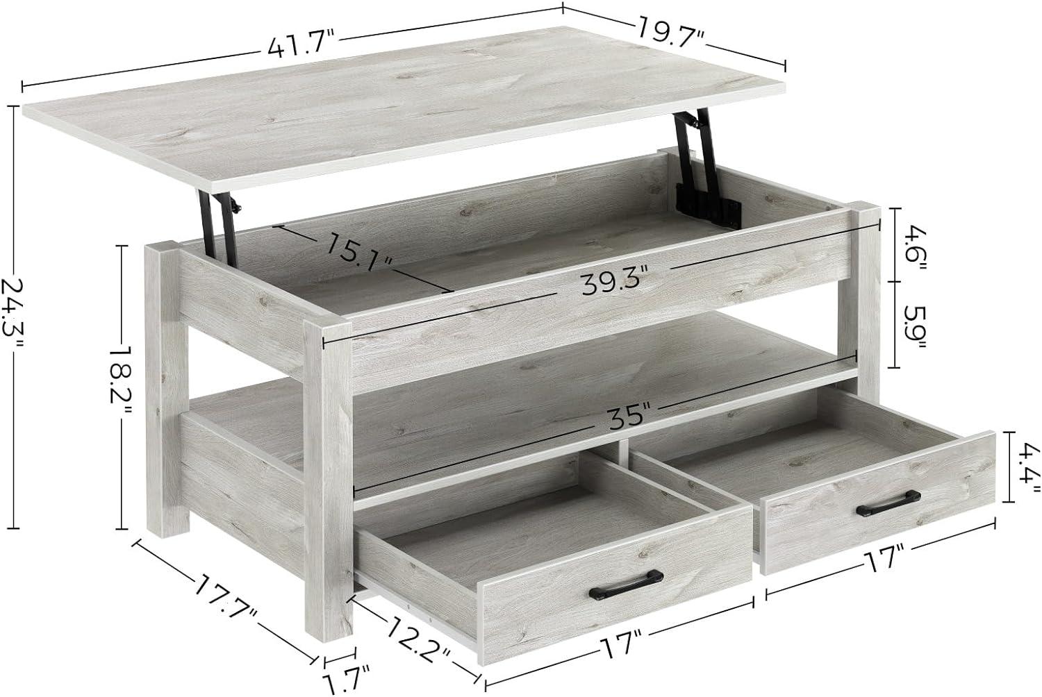 Gray Wood Lift-Top Coffee Table with Storage Drawers