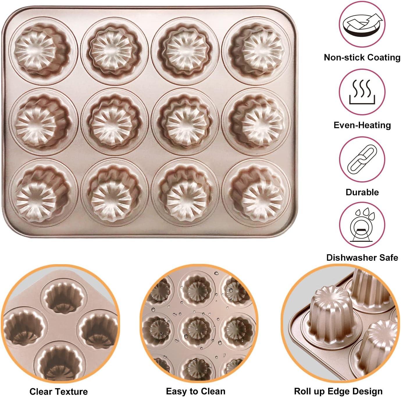 Cannele Mold Nonstick Muffin Cupcake Pan Carbon Steel Canele Cake Baking Tray French Pastry Mould 12 Cups for Making Mini Bread Cheesecake Dessert