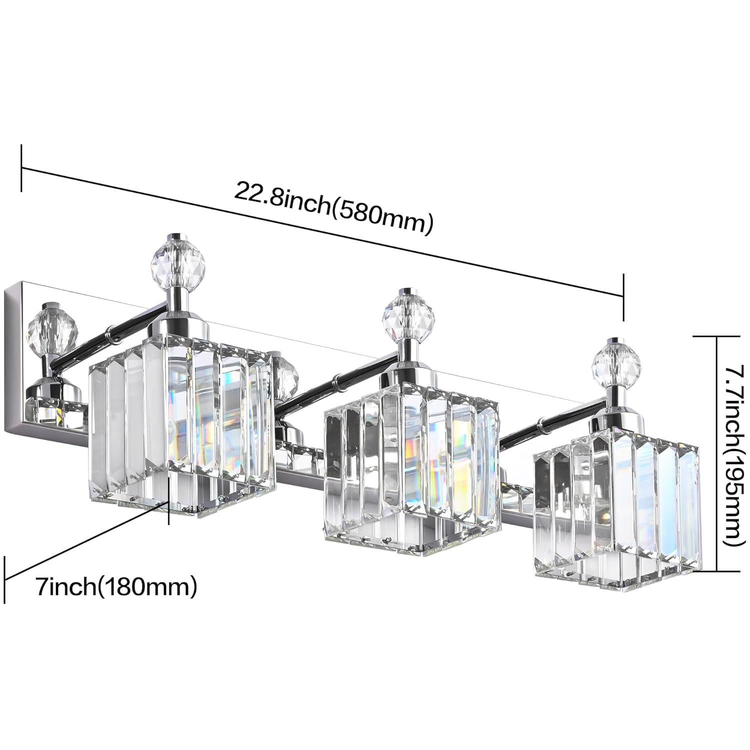 PRESDE Black Crystal Bathroom Lights Fixtures Over Mirror Modern 3 Light Vanity Lighting Bathroom Wall Light Fixtures(Exclude Bulb)