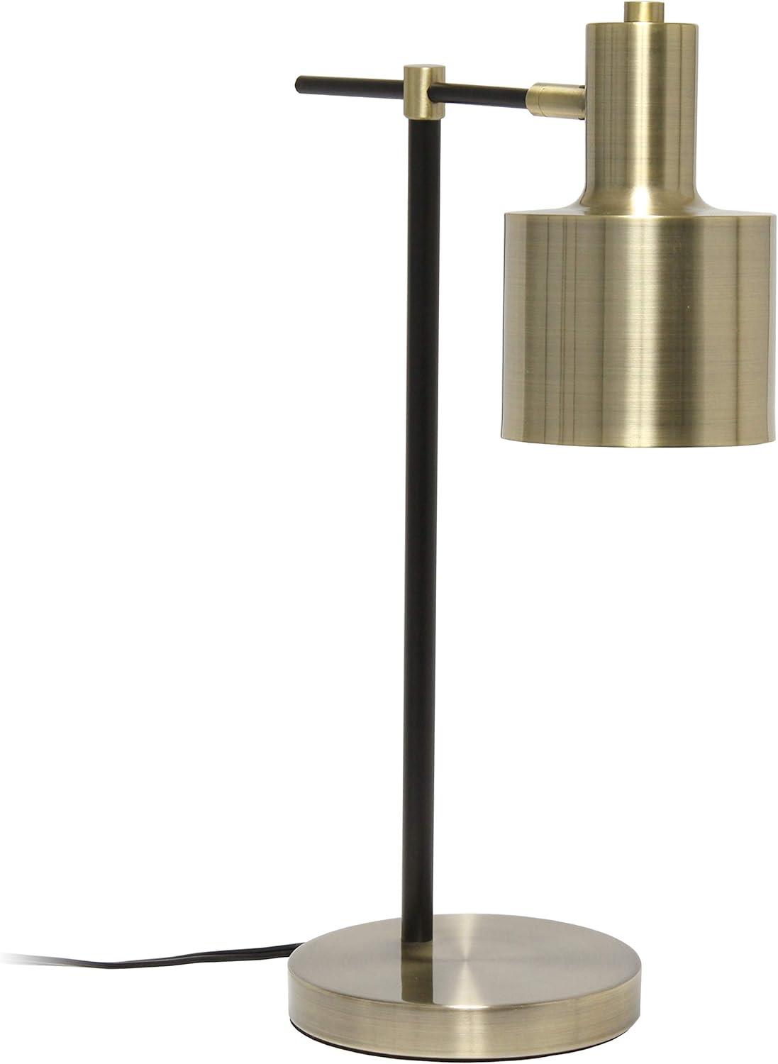 Antique Brass and Black Metal Table Lamp with Adjustable Shade