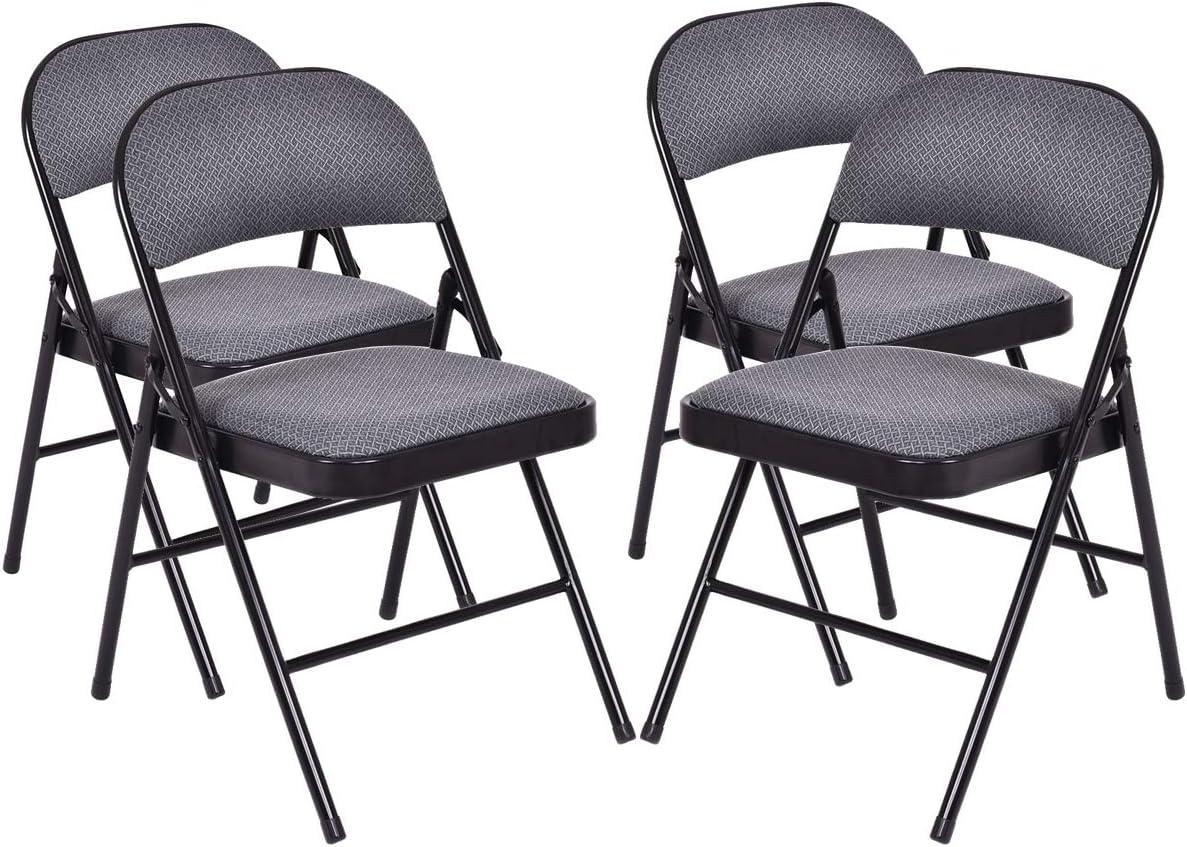 4-Pack Folding Chairs, Fabric Dining Chair Set with Metal Frame, Padded Seat and Back, Non-Slip Foot Pads, Foldable Event Chairs, Party Chair Set for Home Office, Guest Room, Conference Room