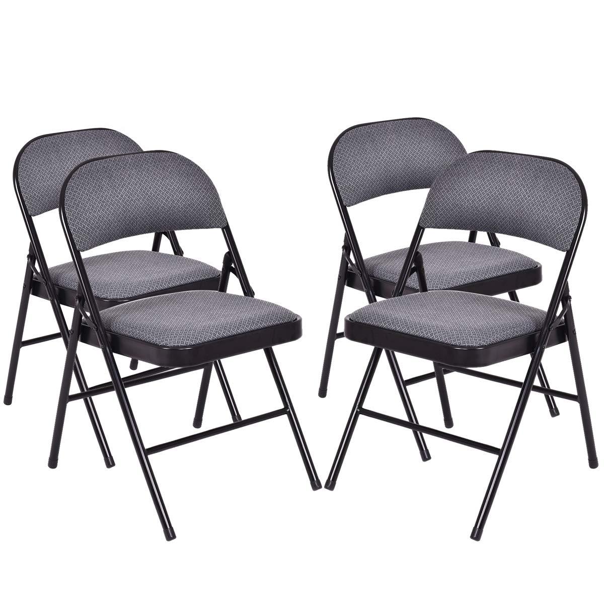 4-Pack Folding Chairs, Fabric Dining Chair Set with Metal Frame, Padded Seat and Back, Non-Slip Foot Pads, Foldable Event Chairs, Party Chair Set for Home Office, Guest Room, Conference Room