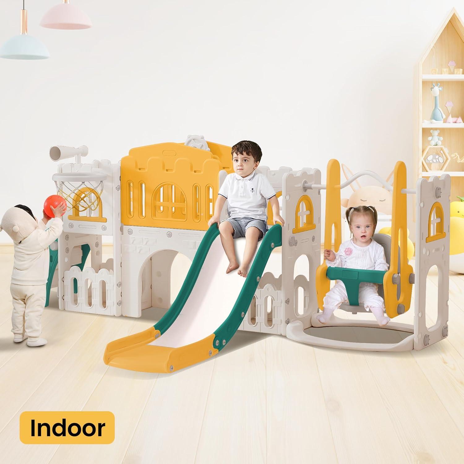 Multicolor Indoor Climbing Playset with Slide and Swing