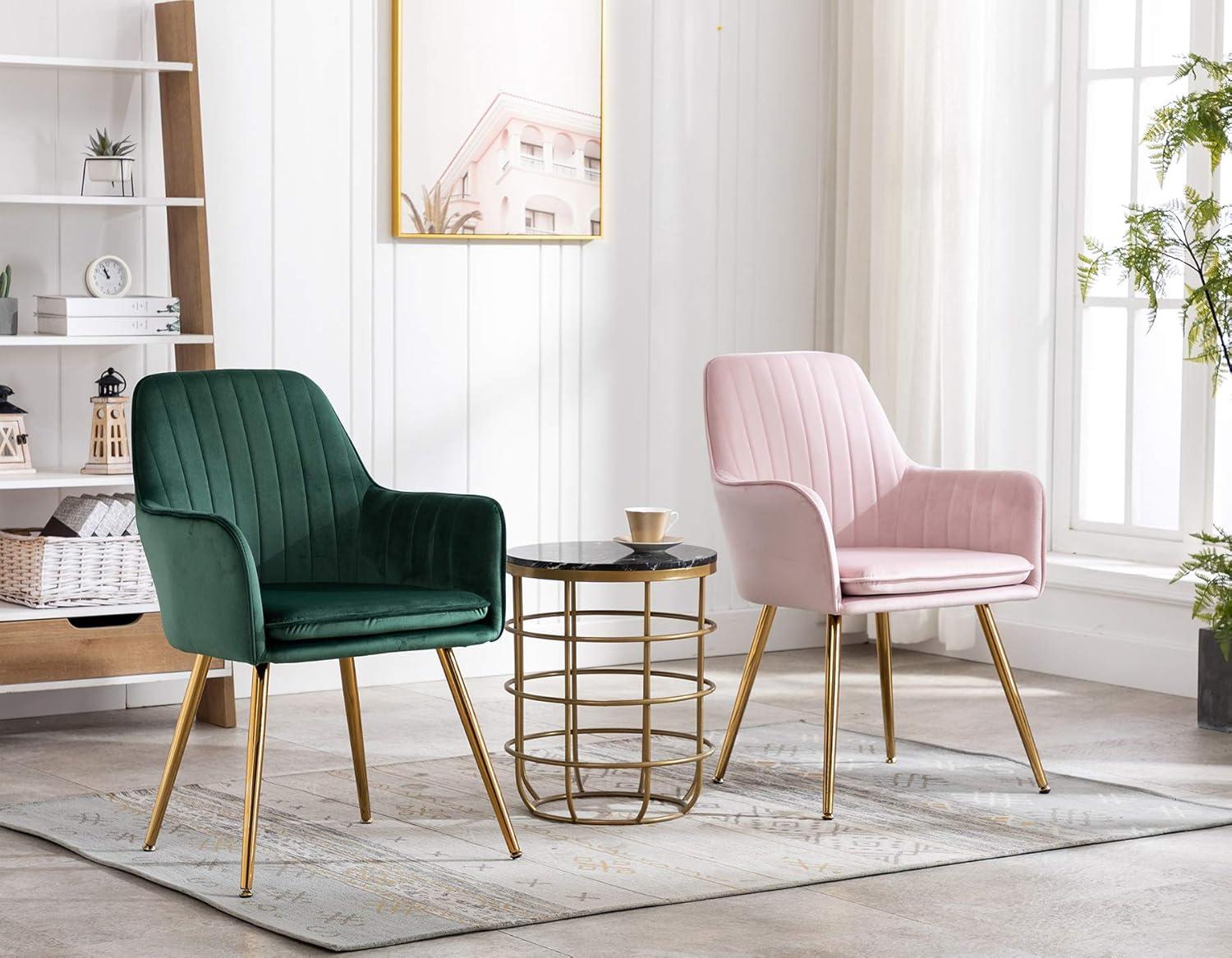 Artechworks Accent Living Dining Room Velvet Arm Chair Club Leisure Guest Lounge Bedroom Upholstered Chair with Gold Metal Legs, Green
