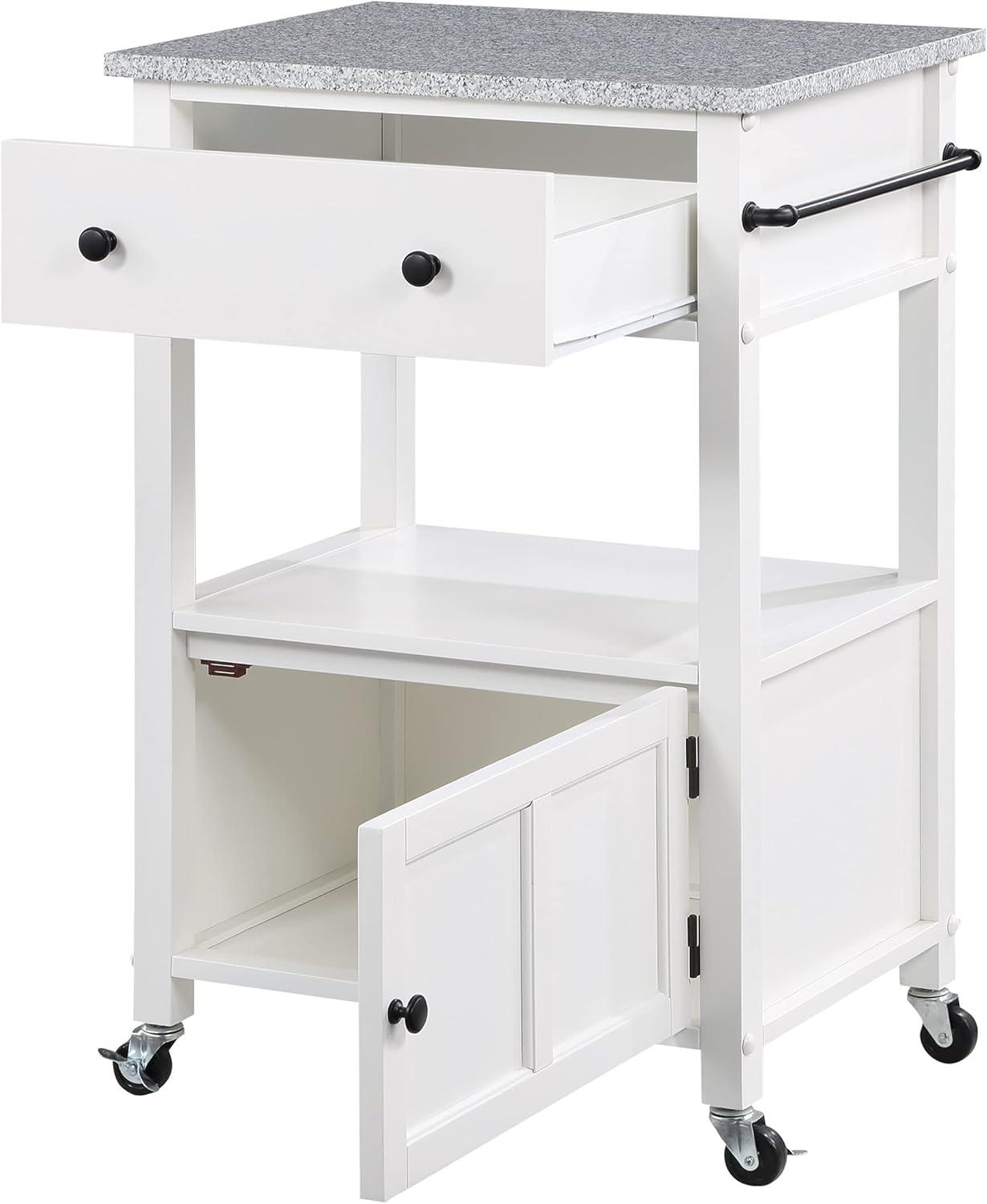 Fairfax Engineered Wood Kitchen Cart with Granite Top and White Base