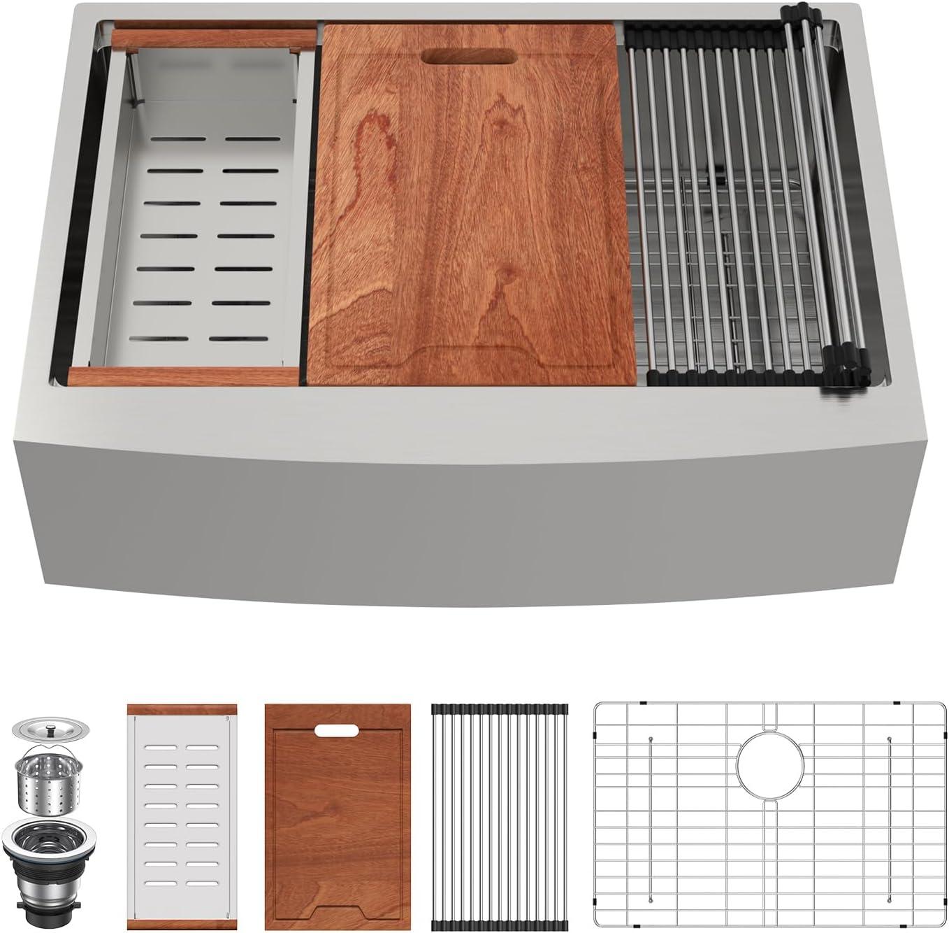 36 Farmhouse Sink Stainless Steel Kitchen Sink Apron Front Ledge Workstation Single Bowl Farm Sink