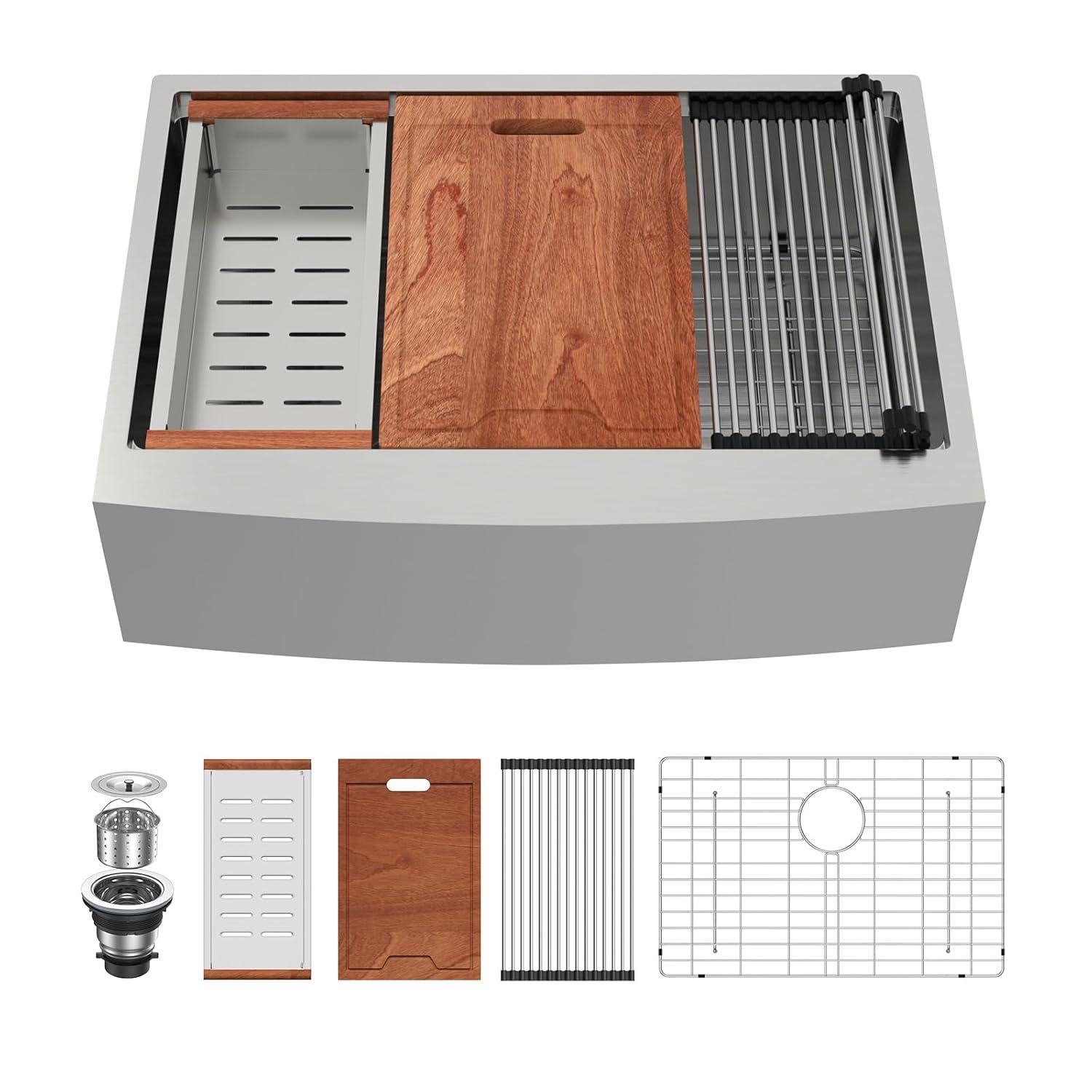 36 Farmhouse Sink Stainless Steel Kitchen Sink Apron Front Ledge Workstation Single Bowl Farm Sink