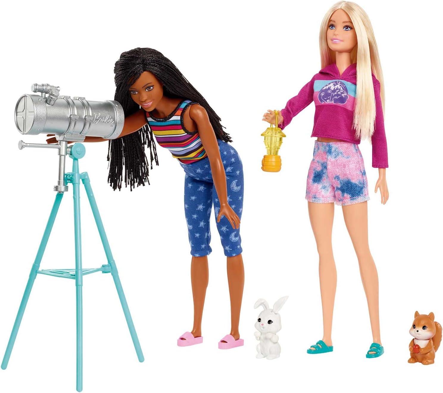 Barbie It Takes Two Let's Go Camping Tent Playset with Brooklyn & Malibu Dolls & 20 Accessories