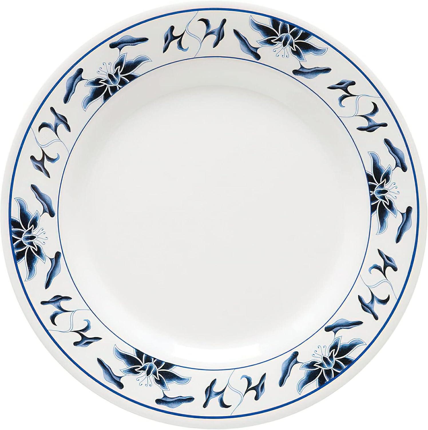 Water Lily Blue and White Melamine 10.5" Dinner Plate