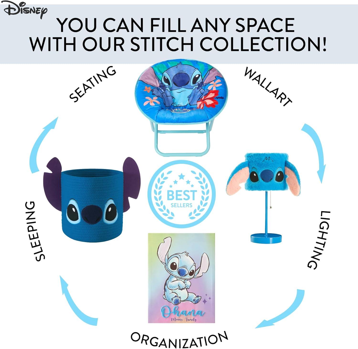 Idea Nuova Disney Stitch Plush Table Lamp,15.5" Figural Lamp with Soft Shade & Pull Chain,Kids Bedroom or Nursery Nightstand Light,Blue