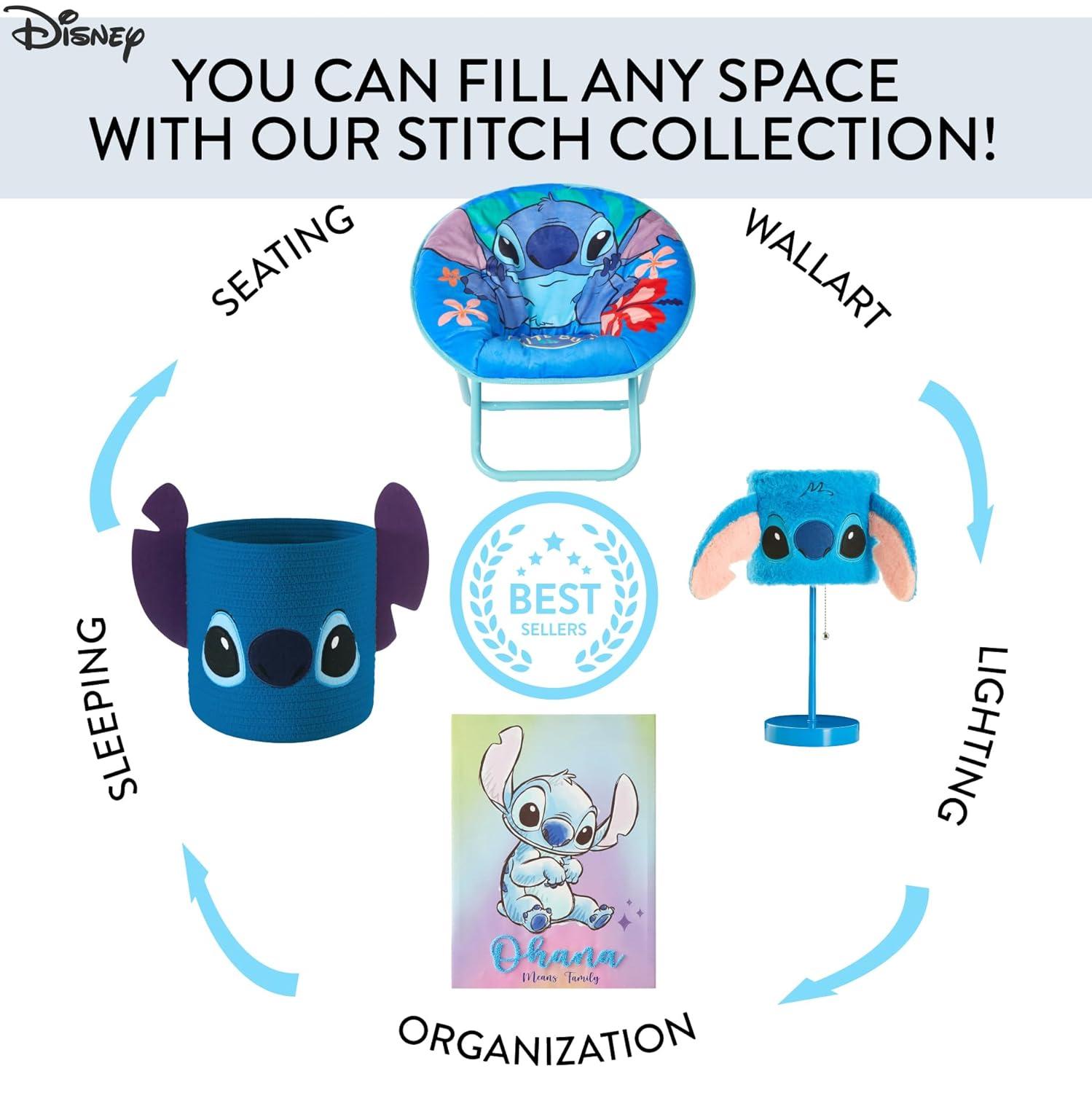 Idea Nuova Disney Stitch Plush Table Lamp,15.5" Figural Lamp with Soft Shade & Pull Chain,Kids Bedroom or Nursery Nightstand Light,Blue