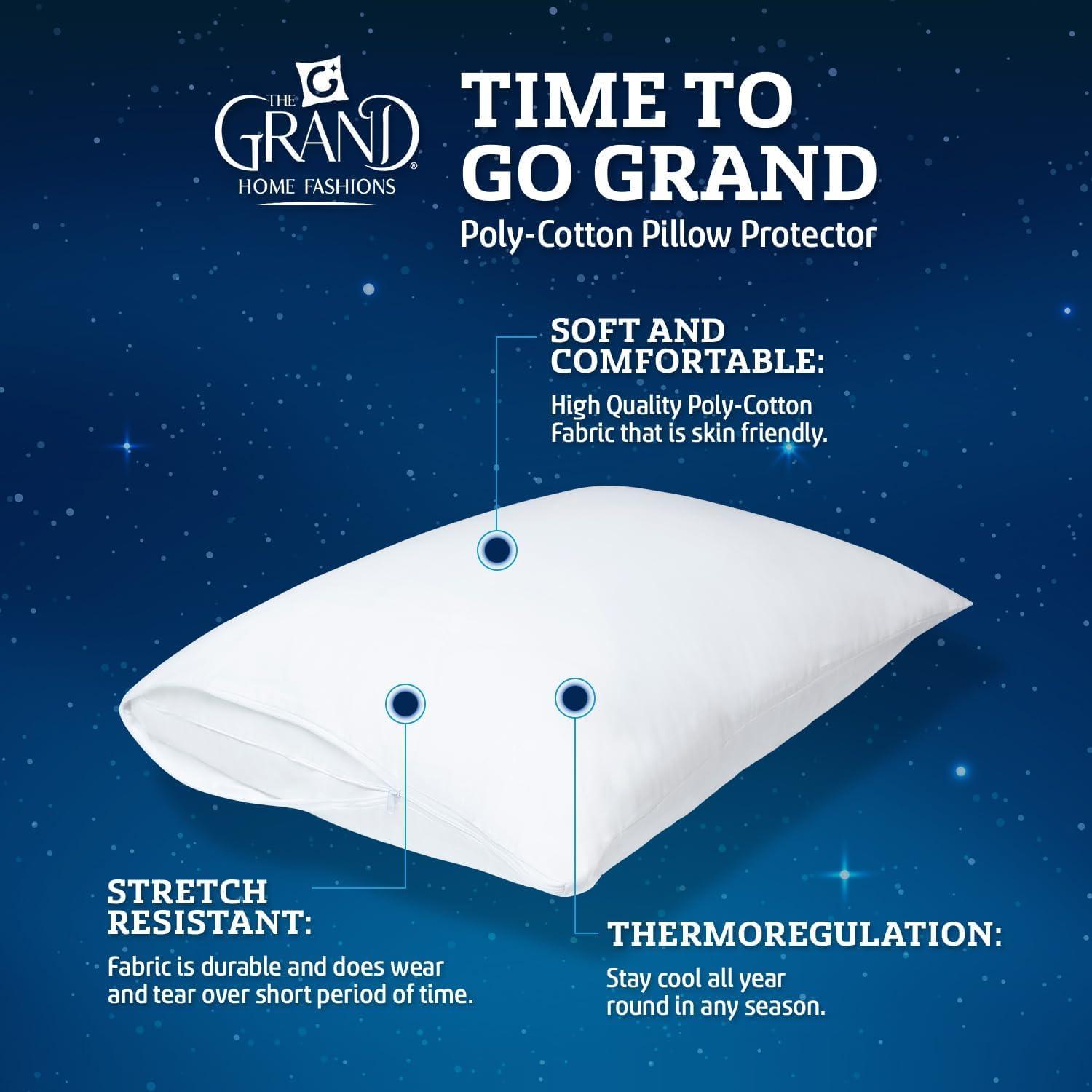 Poly-Cotton Zippered Pillow Cover  - Protects from Dirt, Dust, and Debris -200 Thread Count
