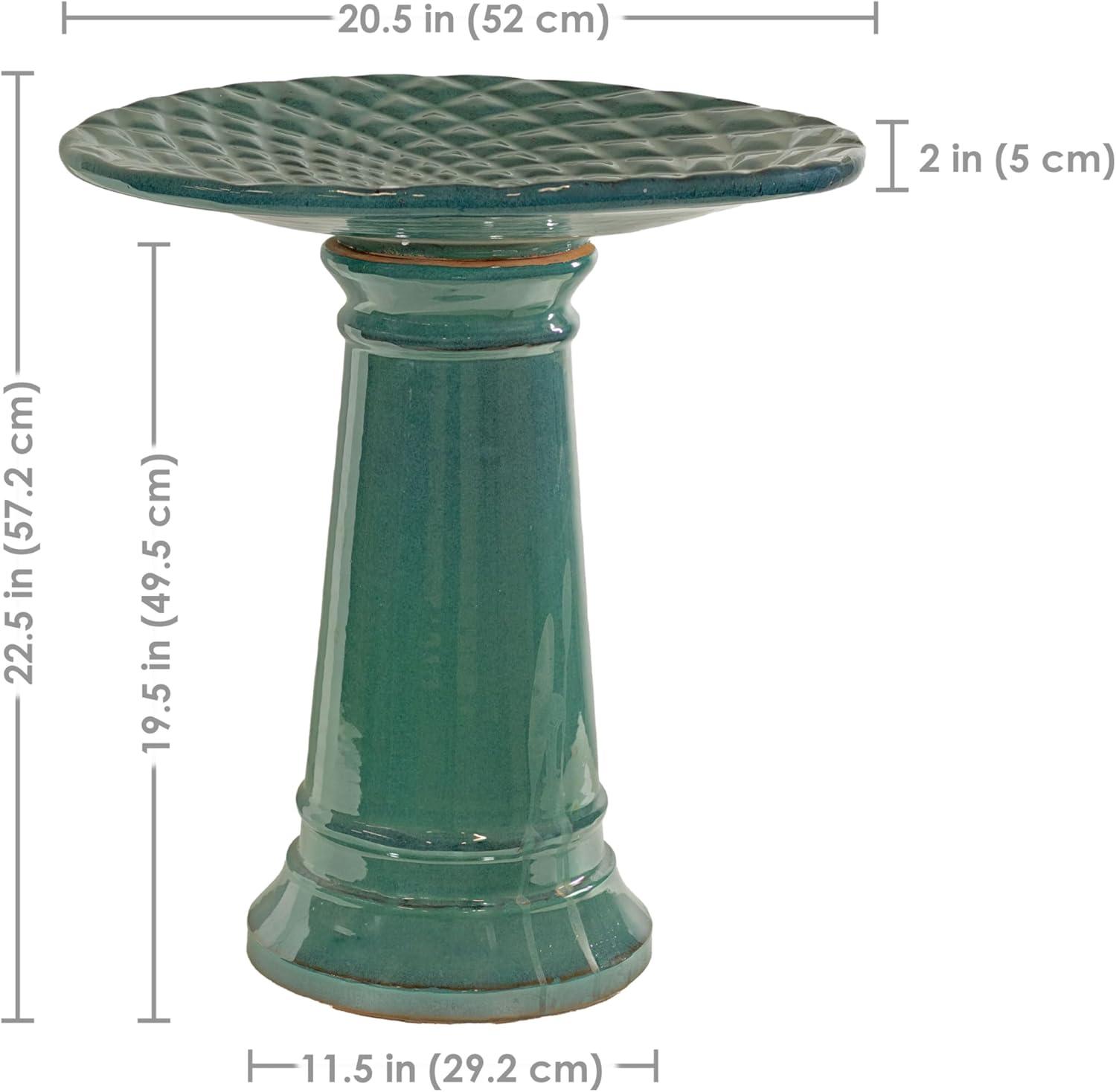 Red Barrel Studio® Trenasia Freestanding Ceramic Outdoor Bird Bath with UV-Resistant Blue Lava Finish