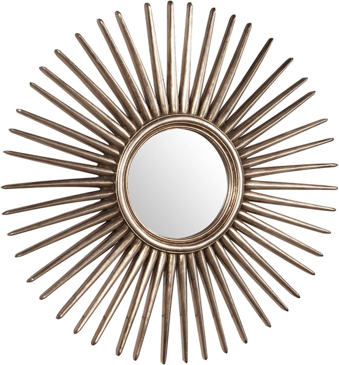 Silver Leaf Sunburst Round Wall Mirror