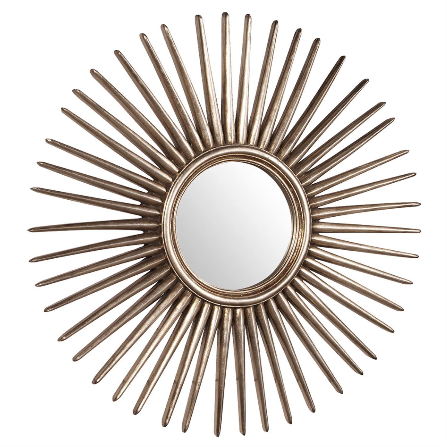 Silver Leaf Sunburst Round Wall Mirror