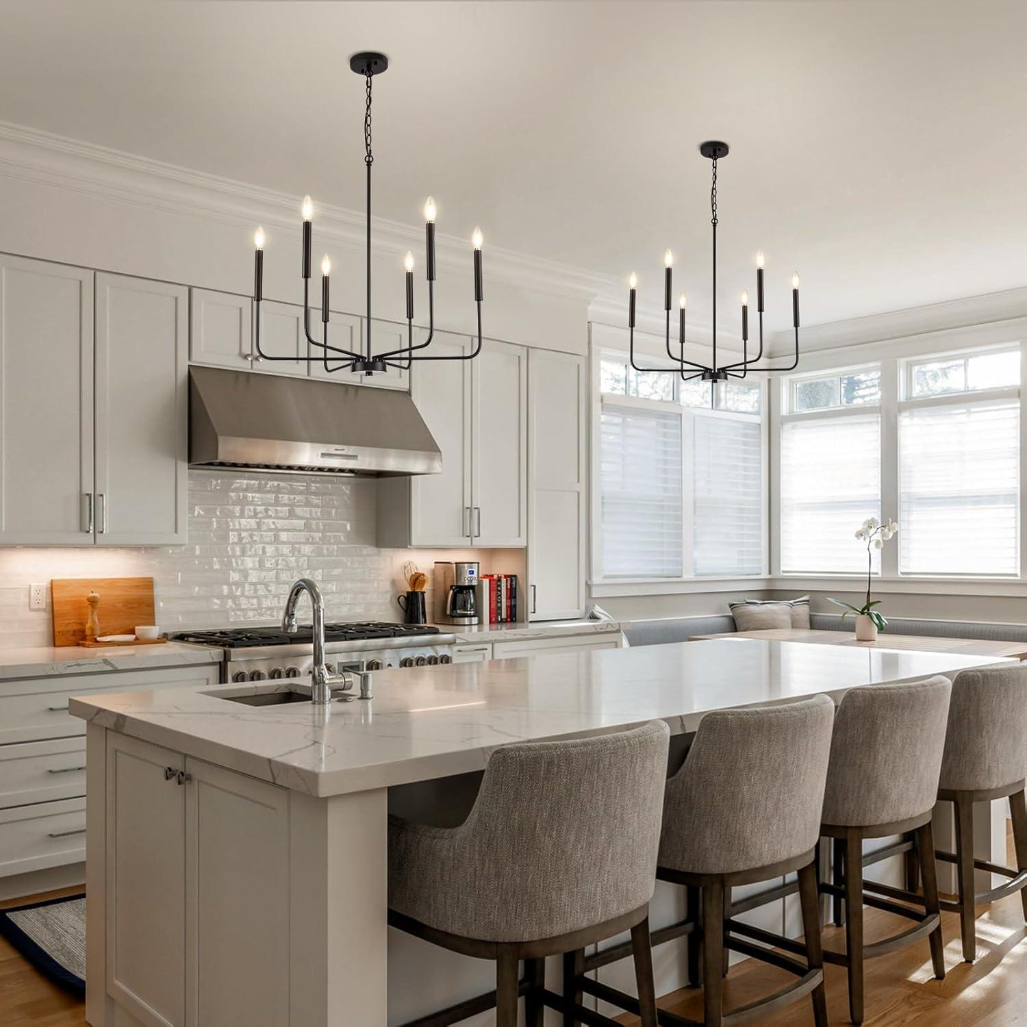 Modern Black Chandelier for Dining Room,Metal 6-Light Kitchen Light Fixtures,Farmhouse Candle Hanging Pendant Light for Living Room Entryway Foyer Bedroom (Bulbs Not Included)