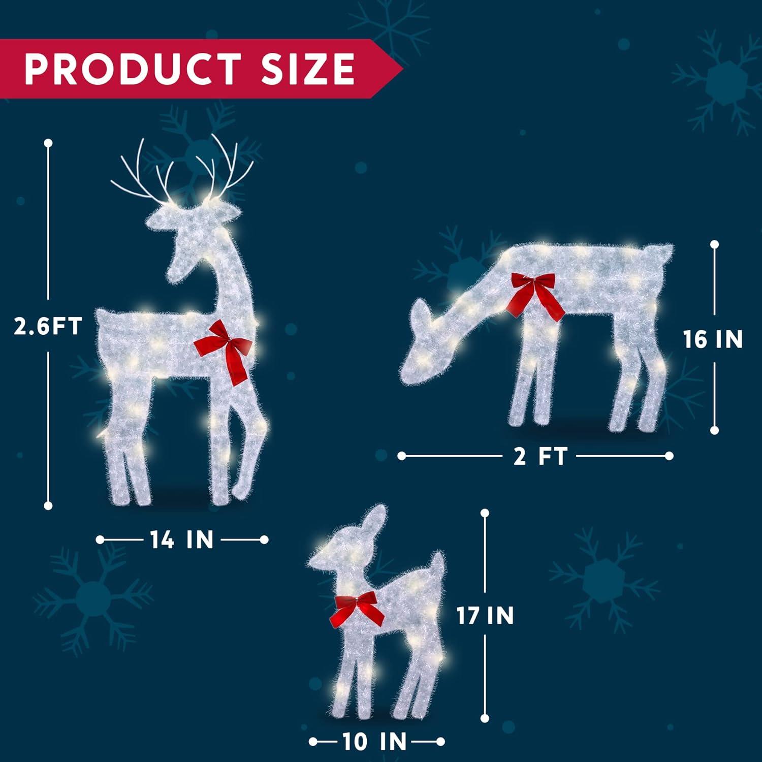 Warm White Metal Frame Christmas Reindeer Family Yard Lights