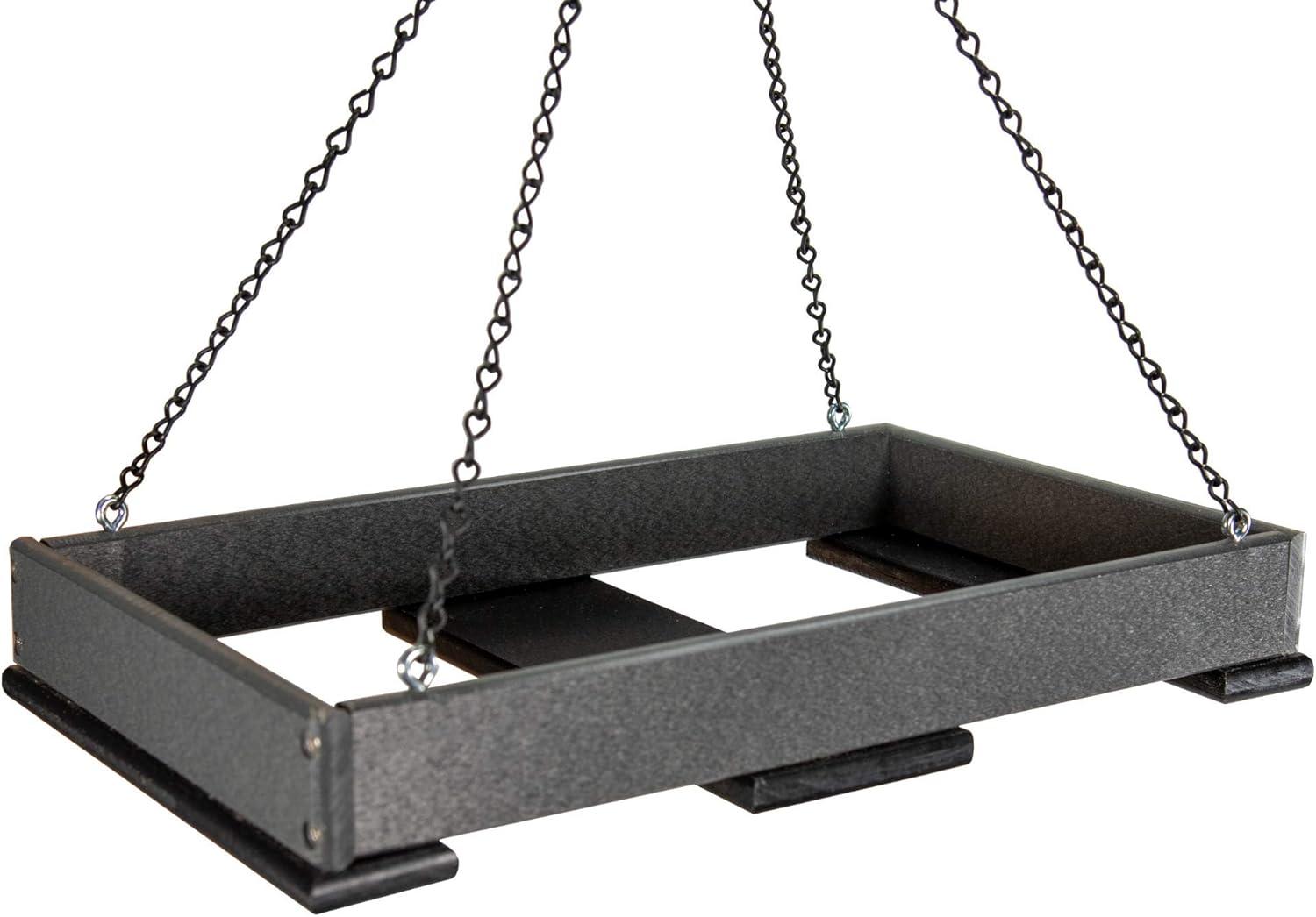 JCs Wildlife Poly Lumber Hanging Tray Platform Bird Feeder with Removable Seed Tray - Backyard Open Platform Cardinal Feeder (Gray, Large)