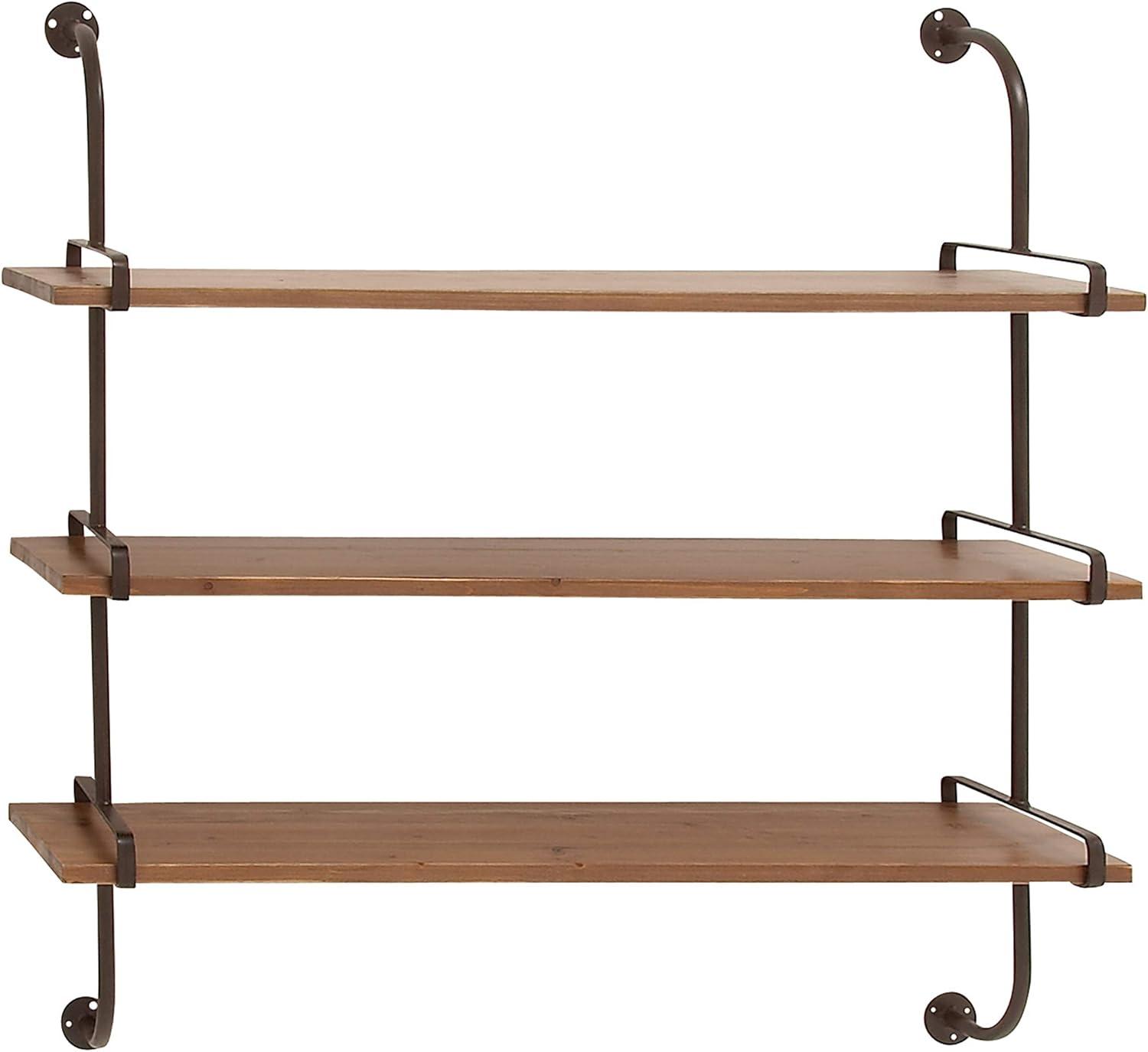 Wood 3 Level Wall Shelf with Black Metal Brackets