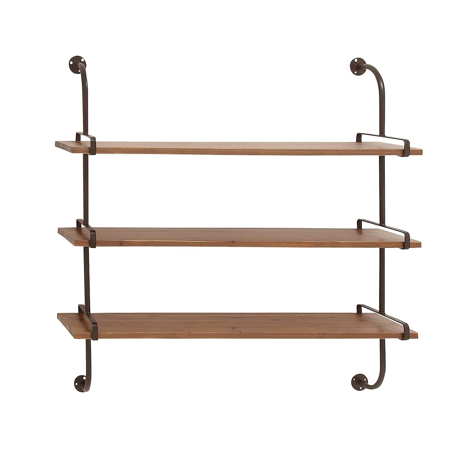 Wood 3 Level Wall Shelf with Metal Brackets