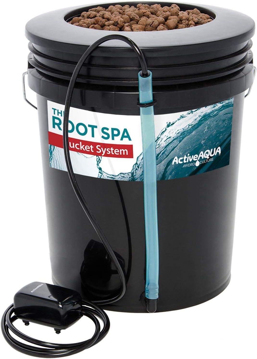 Active Aqua RS5GALSYS Root Spa 5 Gallon Hydroponic Bucket Deep Water Culture Grow Kit System with Multi-Purpose Air Hose and Air Pump, Black