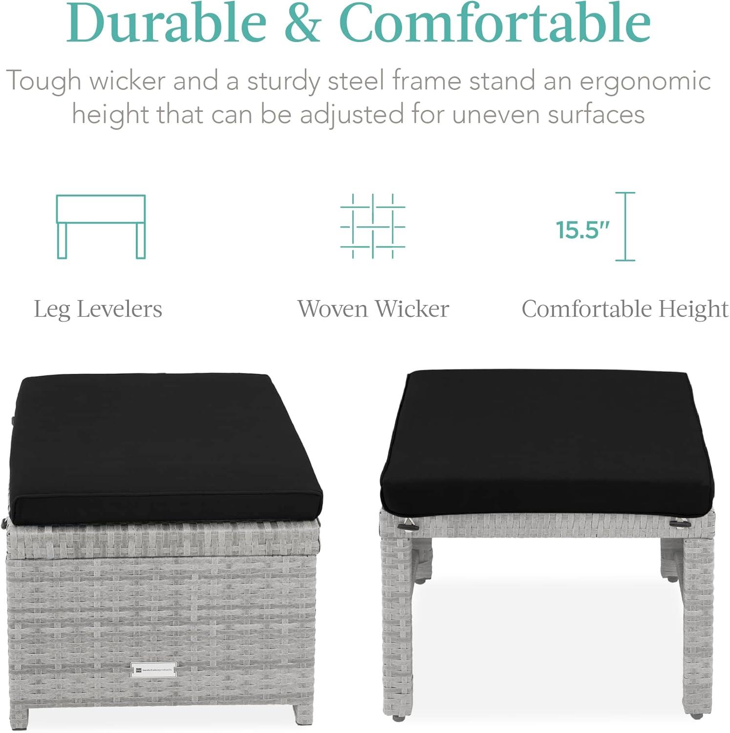Best Choice Products Set of 2 Multipurpose Patio Wicker Ottomans w/ Removable Cushions - Gray/Black