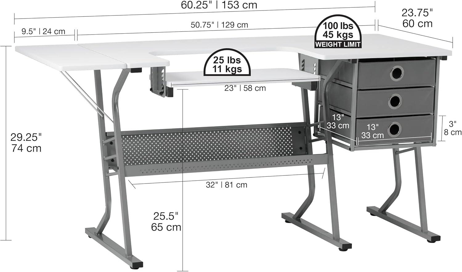 60.25'' x 23.75'' Sewing Table with Sewing Machine Platform